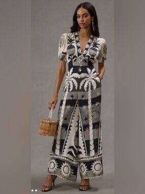 FARM Rio Puff-Sleeve Linen Jumpsuit